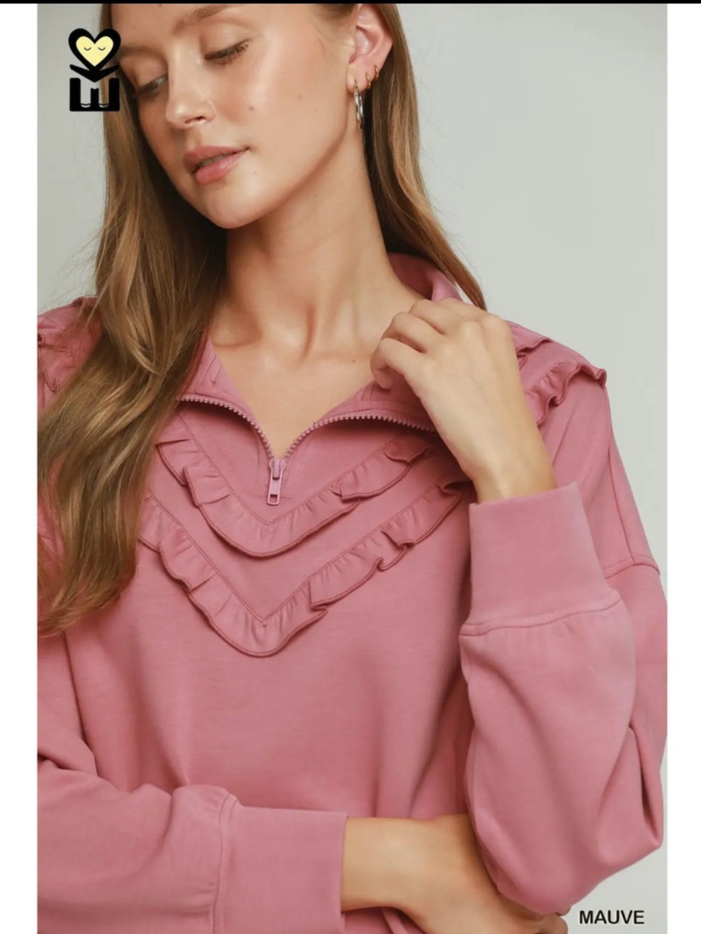 H1034-TP MAUVE Umgee MOHMe Ruffle Drawstring Bottom & Qrtr Zip Top Var Sizes - Picture 11 of 11